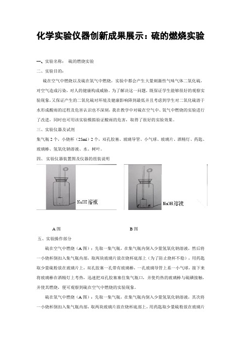 化学实验仪器创新成果展示：硫的燃烧实验