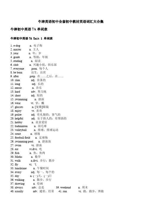 牛津初中英语全套教材词汇大合集