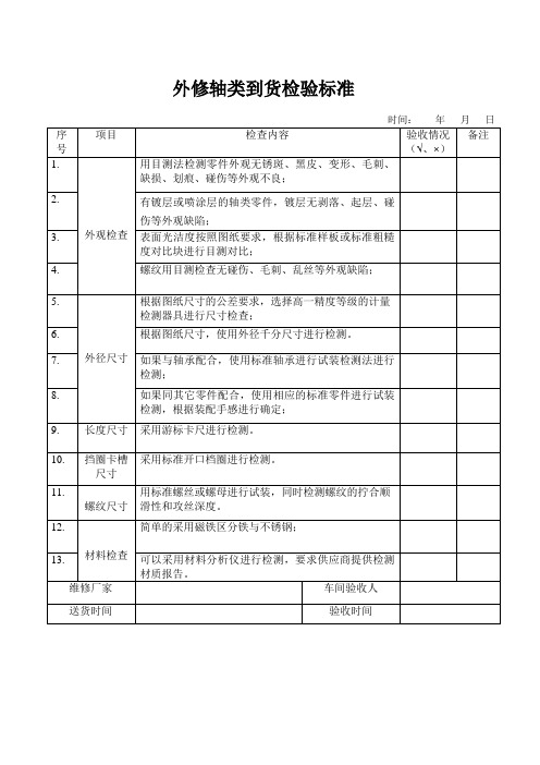 轴类零件维修验收标准