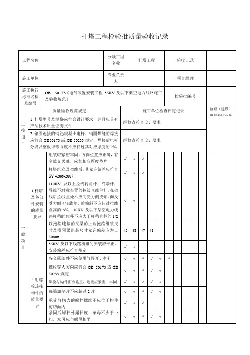 杆塔工程检验批质量验收记录