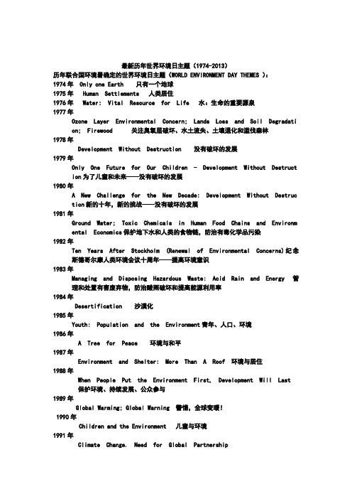 历年世界环境日主题1974-2013