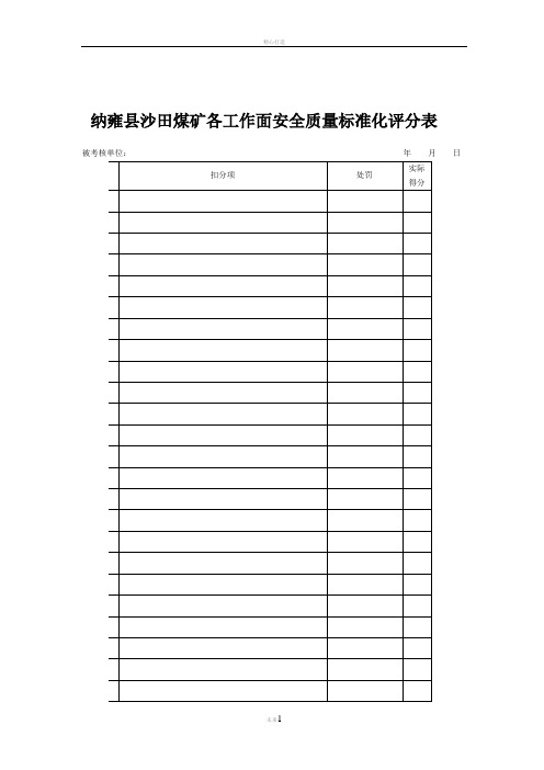 煤矿井下工作面安全质量标准化管理考核表(DOC)