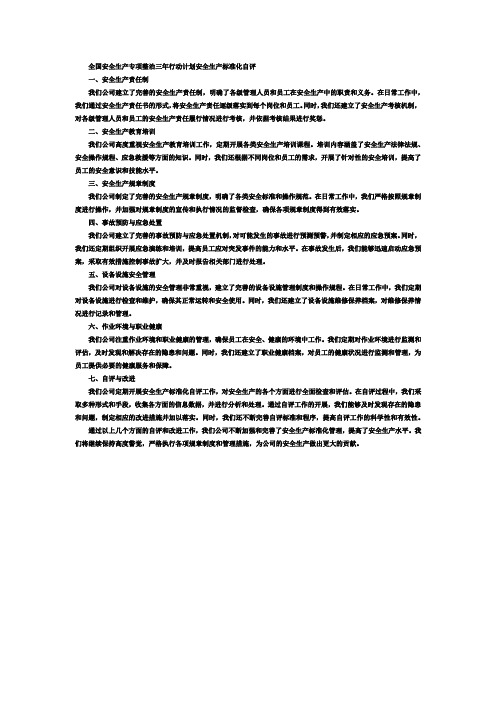 全国安全生产专项整治三年行动计划安全生产标准化自评