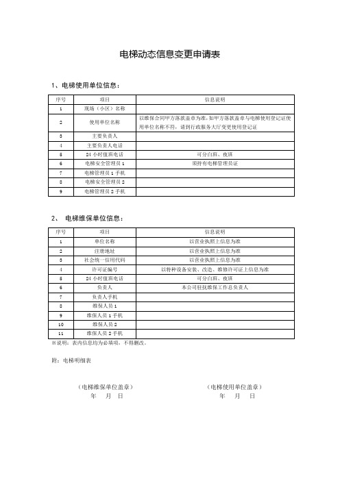 电梯动态信息变更申请表