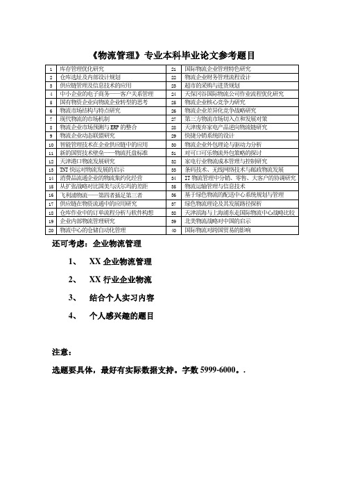 物流管理专业论文选题