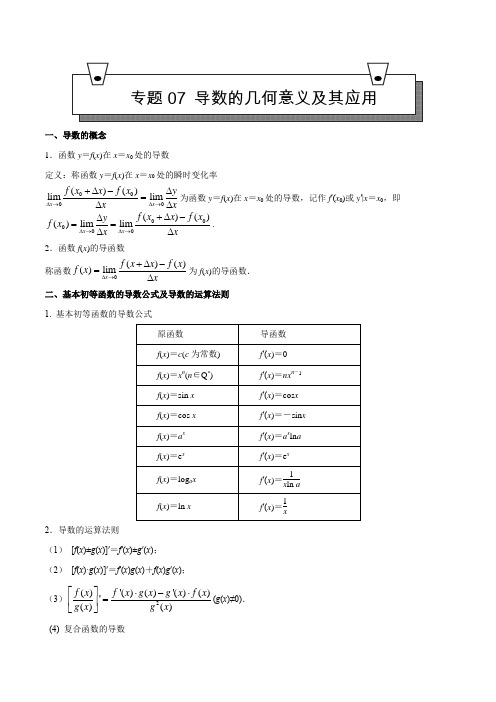 专题07导数的几何意义及其应用2