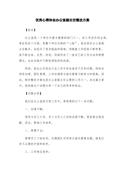 优秀心得体会办公室副主任整改方案