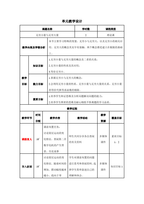 1.3教学设计—— 无穷小量与无穷大量