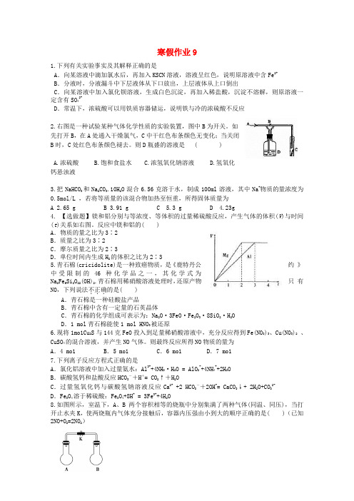 山东省华侨中学高一化学寒假作业9