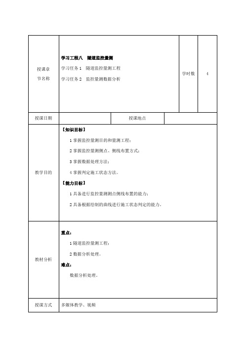 高速铁道工程技术《隧道监控量测教学设计》