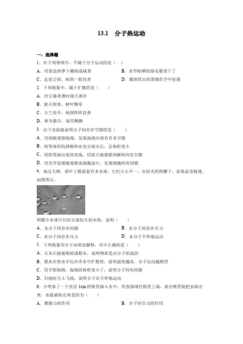 13.1分子热运动同步练习2024—2025学年人教版九年级物理全一册