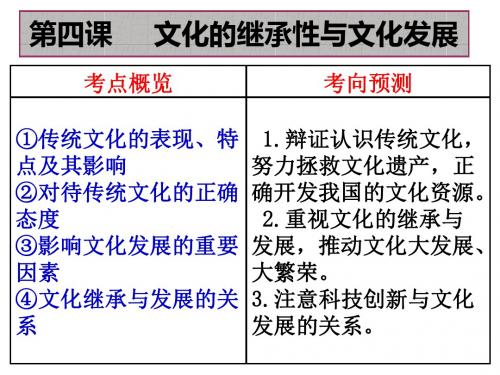 2018届一轮复习《文化生活》第四课：文化的继承性与文化发展