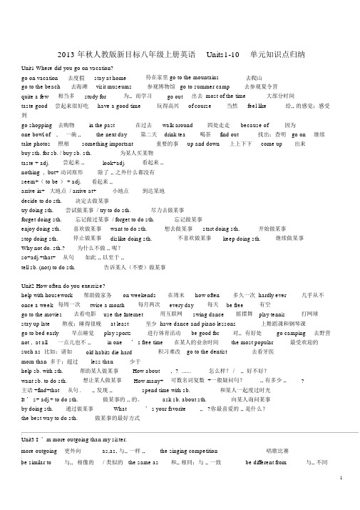 2013年秋八年级英语上册Units1
