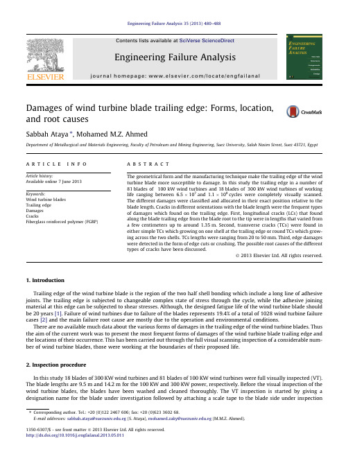 Damages of wind turbine blade trailing edge Forms, location, and root causes