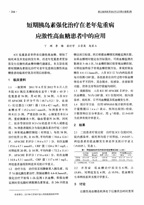 短期胰岛素强化治疗在老年危重病应激性高血糖患者中的应用