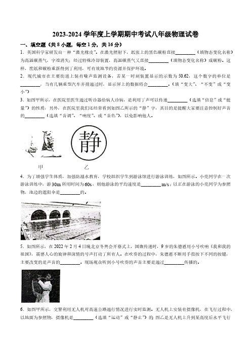 江西省抚州市东乡区2023-2024学年八年级上学期11月期中物理试题(含答案)