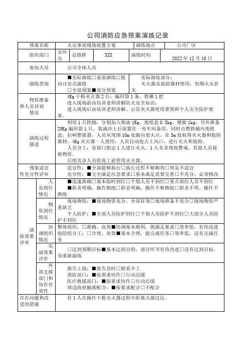 公司消防应急预案演练记录