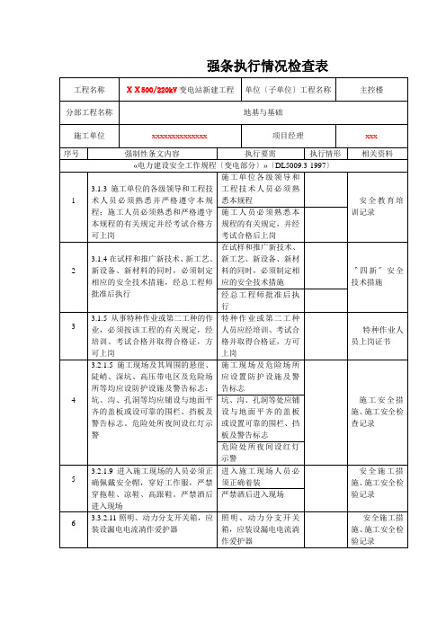 强条执行情况检查表