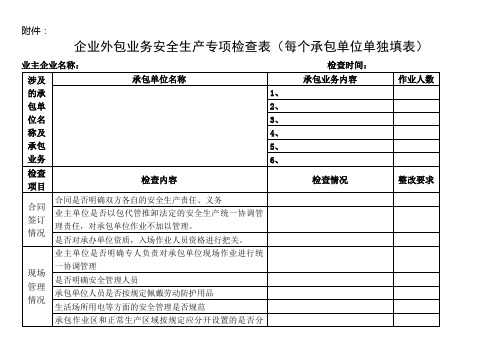 企业外包业务安全生产专项检查表(全面)