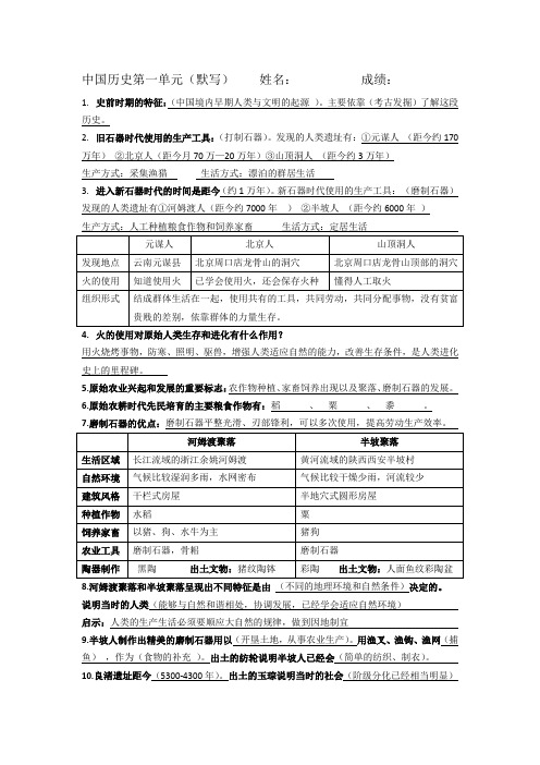 中国历史七上默写知识点(第一单元)