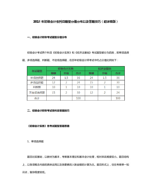 2018年初级会计职称考试题型分值分布及答题技巧