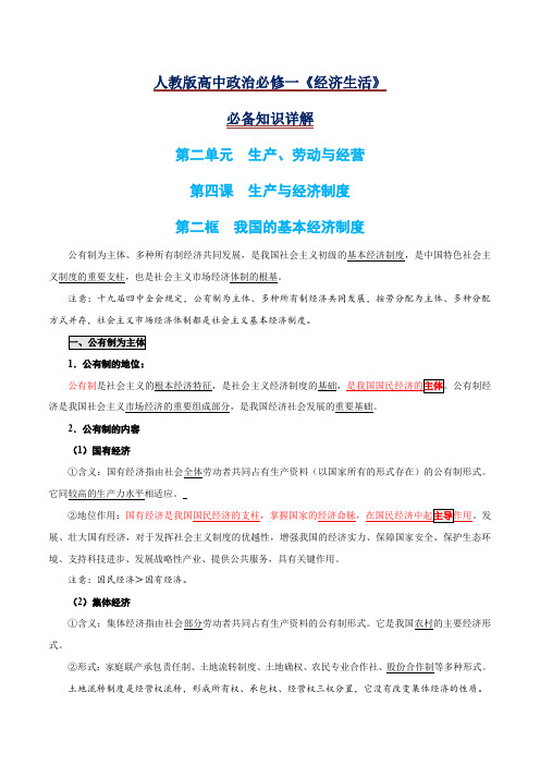 4.2 我国的基本经济制度-2020-2021学年高一政治期末复习必备知识详解(人教版必修1)