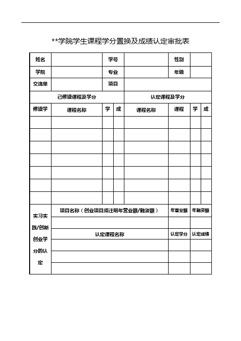 西安文理学院学生课程学分置换及成绩认定审批表【模板】