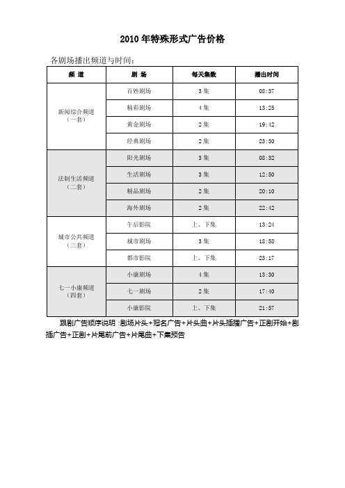 2010年特殊形式广告价格