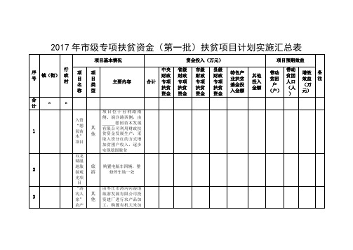 2017年市级专项扶贫资金(第一批)扶贫项目计划实施汇总表【模板】