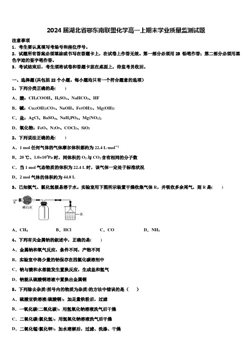 2024届湖北省鄂东南联盟化学高一上期末学业质量监测试题含解析