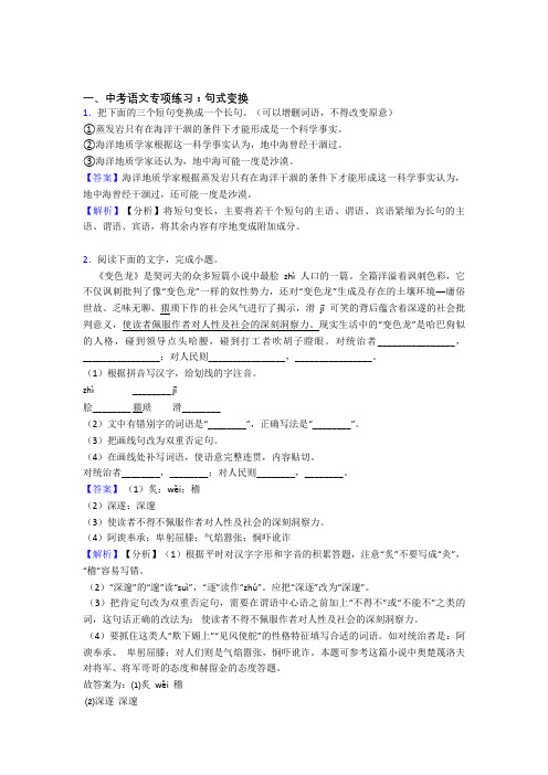 新人教版中考 语文 句式变换专项训练含答案