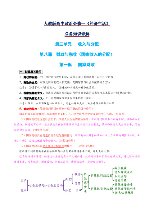 8.1 国家财政-2020-2021学年高一政治期末复习必备知识详解(人教版必修1)