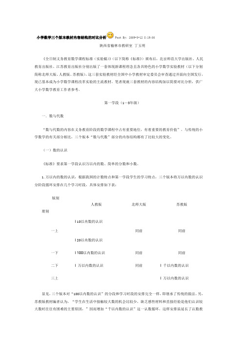 小学数学三个版本教材内容结构的对比分析