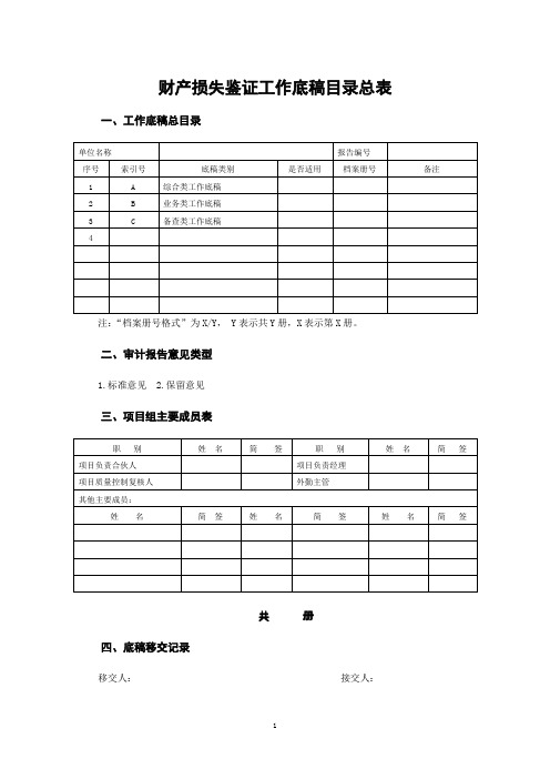 会计师事务所财产损失鉴证工作底稿模版