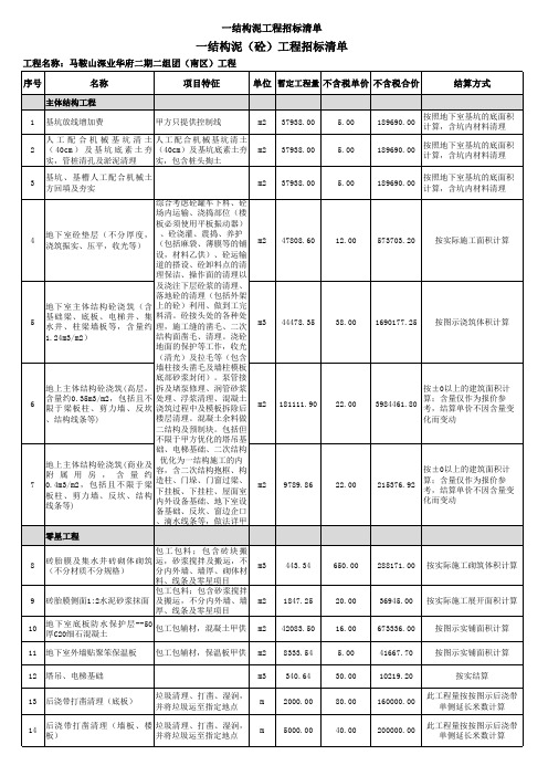 劳务分包主体结构工程量清单