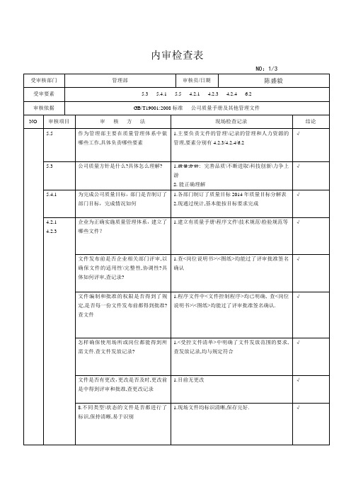 SQP内审检查表教程文件