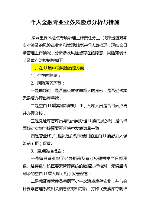 个人金融专业业务风险点分析与措施