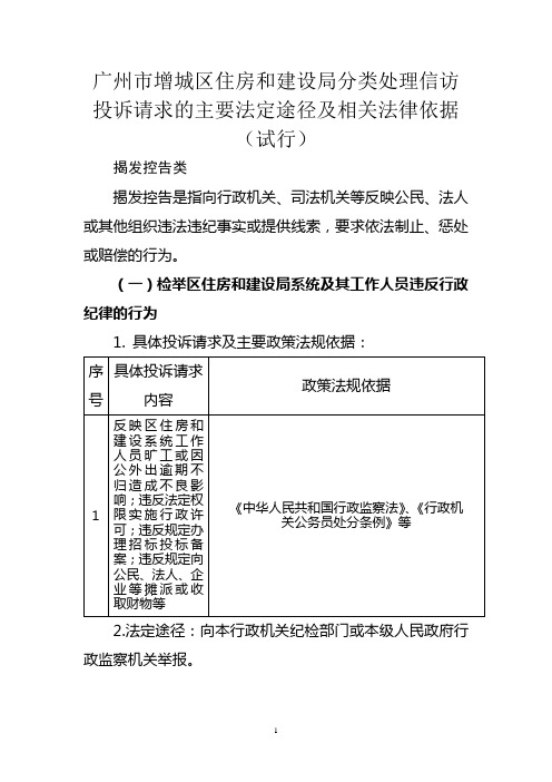 广州市增城区住房和建设局分类处理信访投诉请求的主要法定