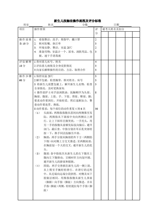 新生儿抚触法操作流程及评分标准