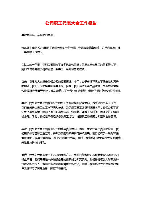 公司职工代表大会工作报告