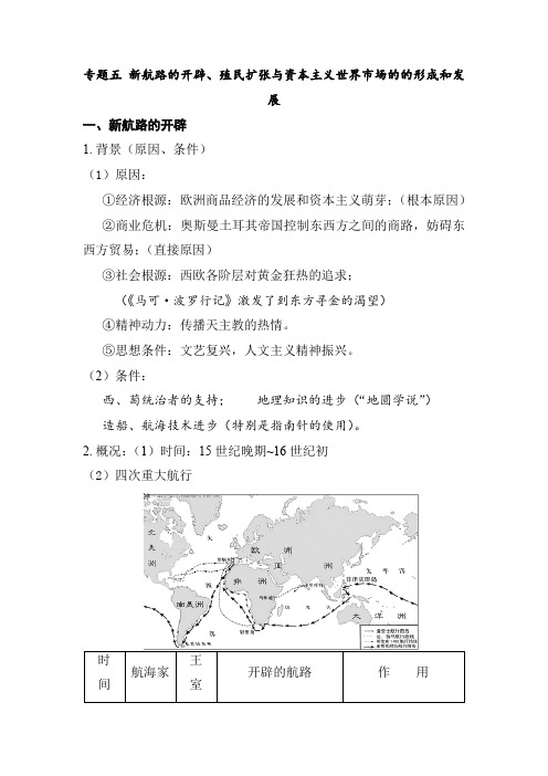 2021年高考历史大一轮专题复习重点知识提纲：专题五 新航路的开辟、殖民扩张与资本主义世界市场的的形成