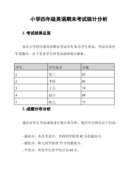 小学四年级英语期末考试统计分析