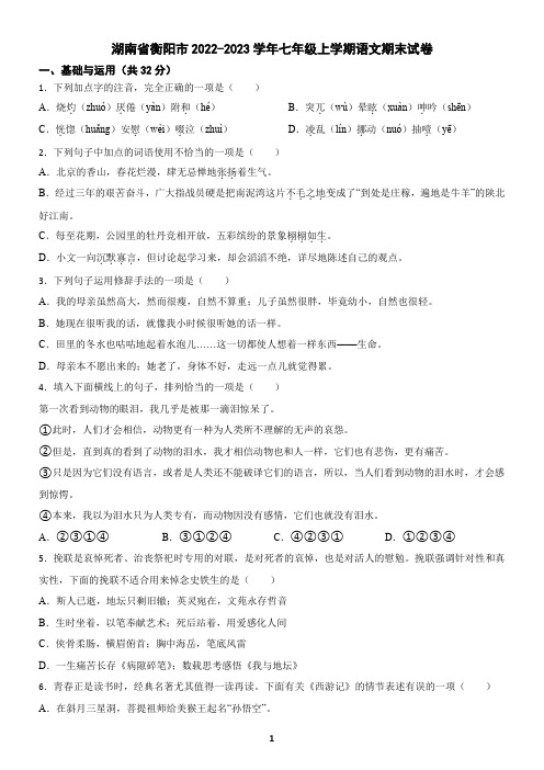 湖南省衡阳市2022-2023学年七年级上学期语文期末试卷(含答案)2