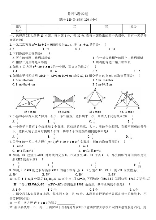 北师大版数学九年级上册期中测试卷(含答案)