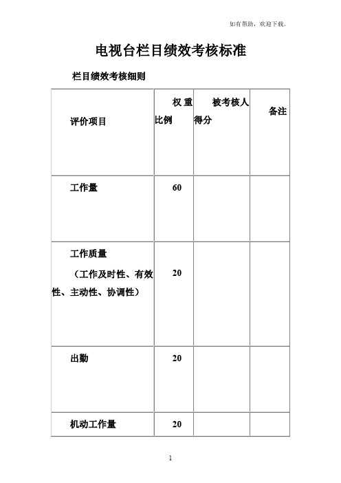 电视台栏目绩效考核标准