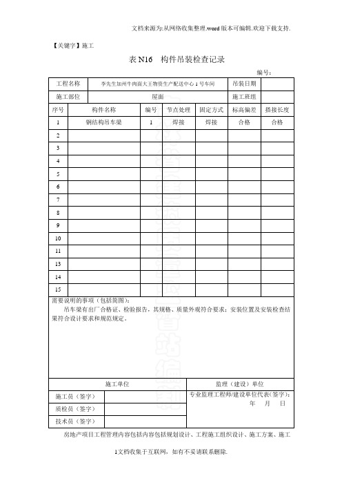 【施工】钢结构构件吊装检查记录表