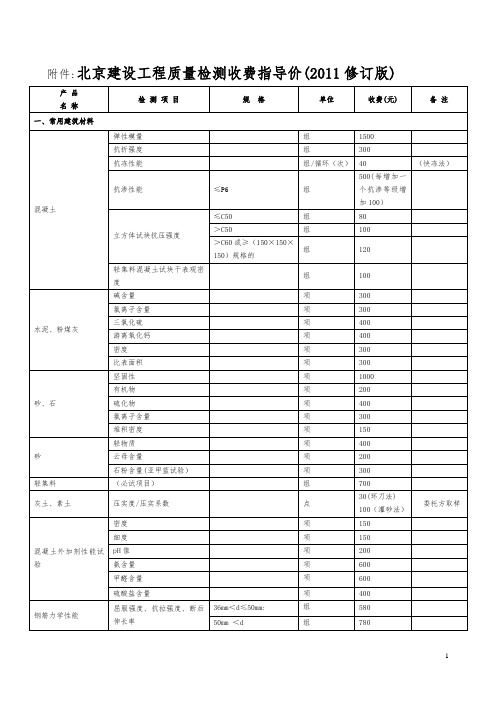 北京建设工程质量检测收费指导价(2011修订版)