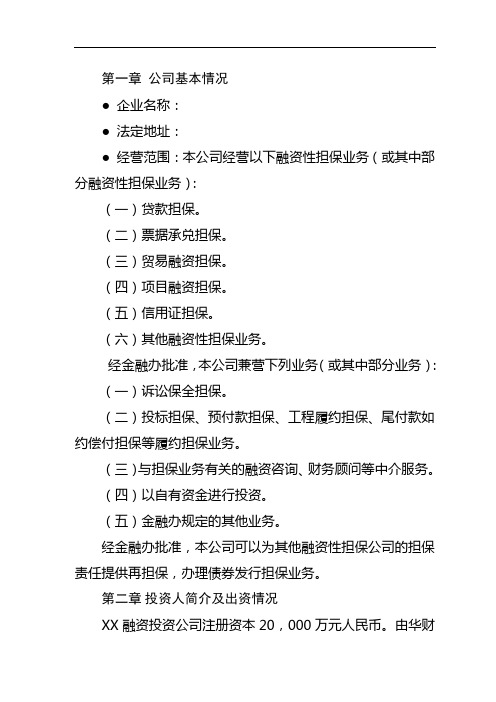 融资投资担保公司可行性研究报告