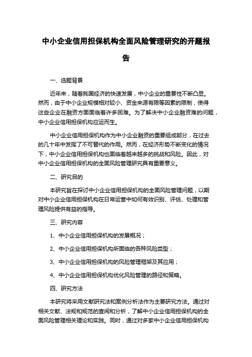 中小企业信用担保机构全面风险管理研究的开题报告