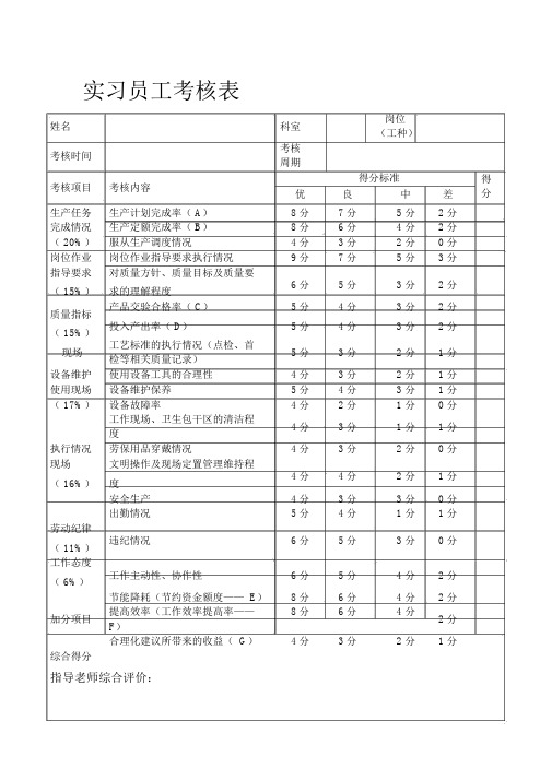 新进技能员工考核评估表2